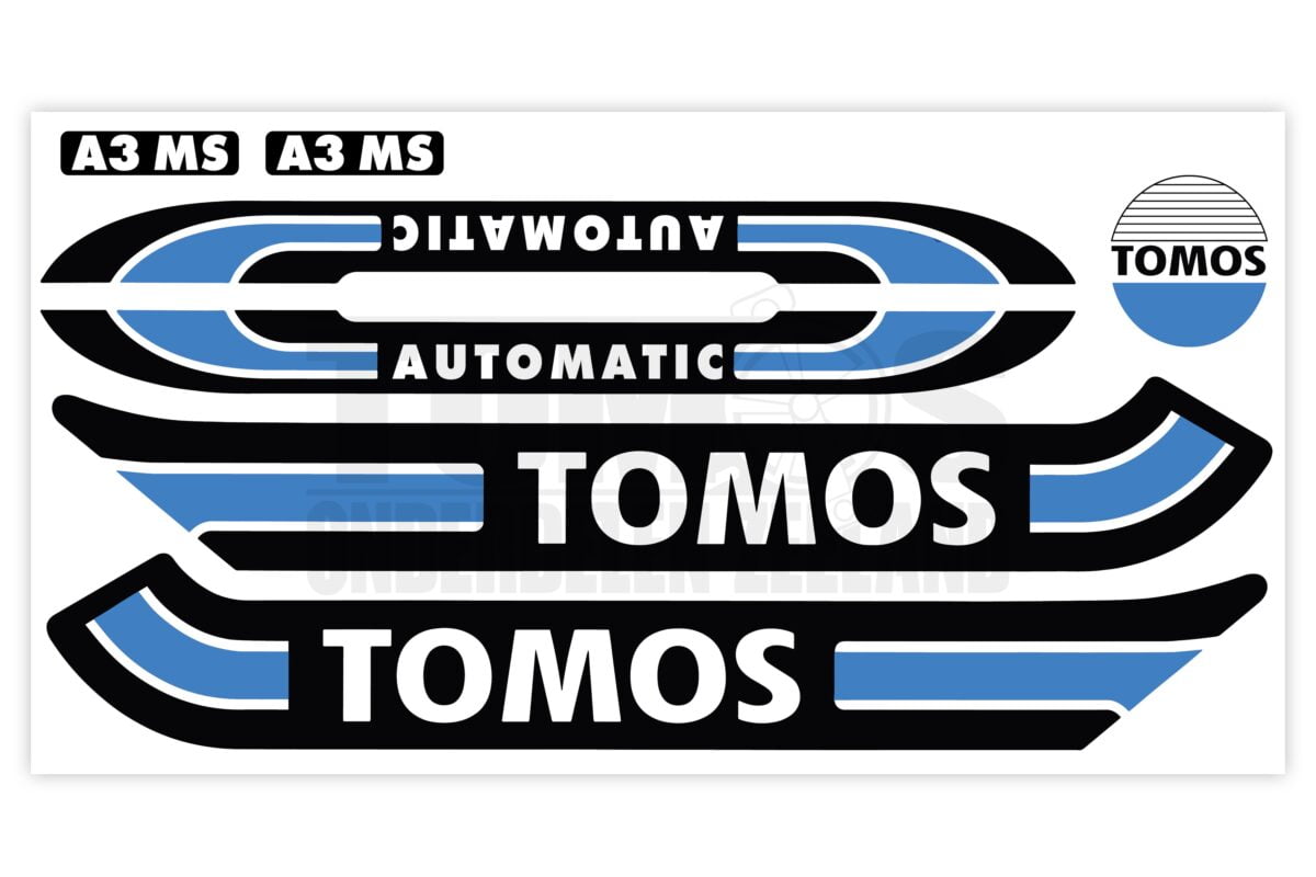 Tomos Stickerset standaard automatic zwart / blauw compleet set