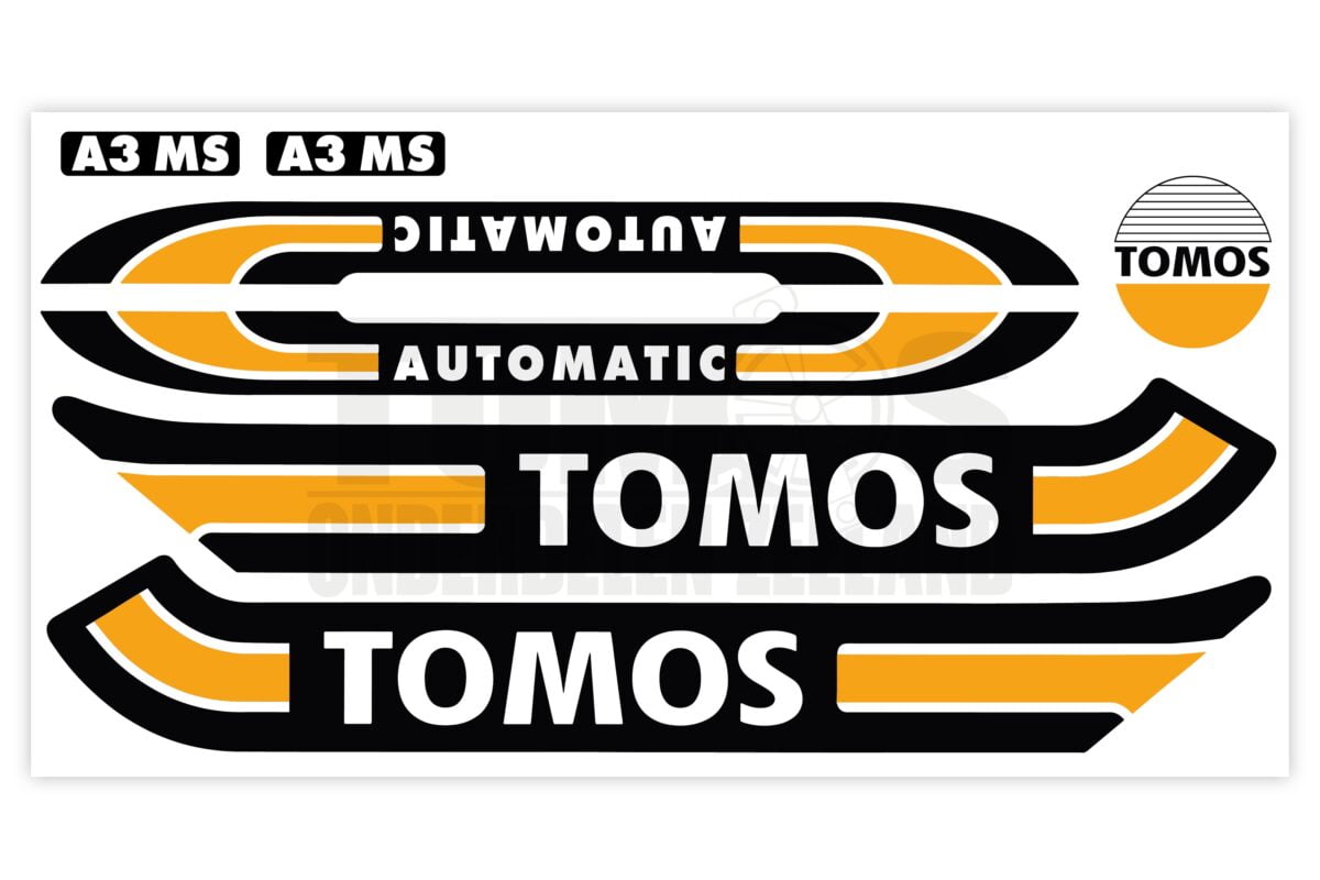 Tomos Stickerset standaard automatic zwart / oranje compleet set