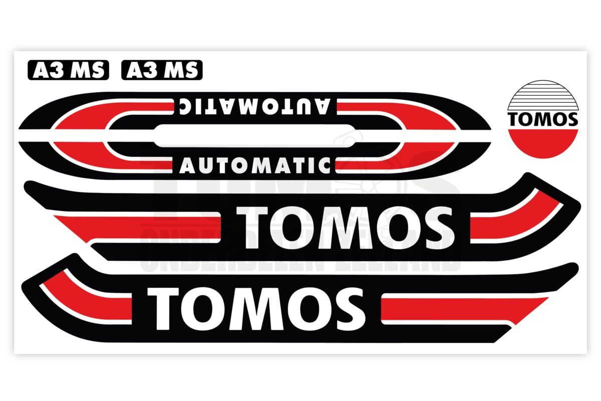 Tomos Stickerset standaard automatic zwart / rood compleet set