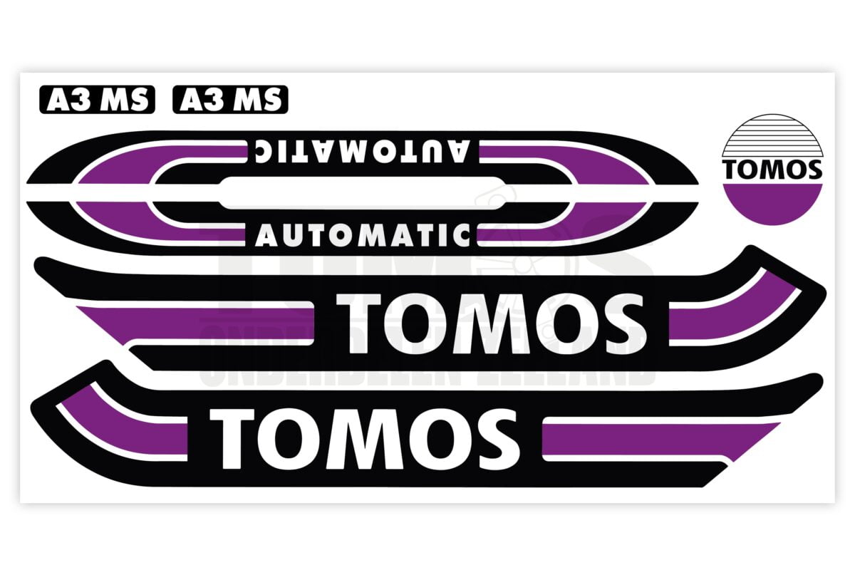 Tomos Stickerset standaard automatic zwart / paars compleet set