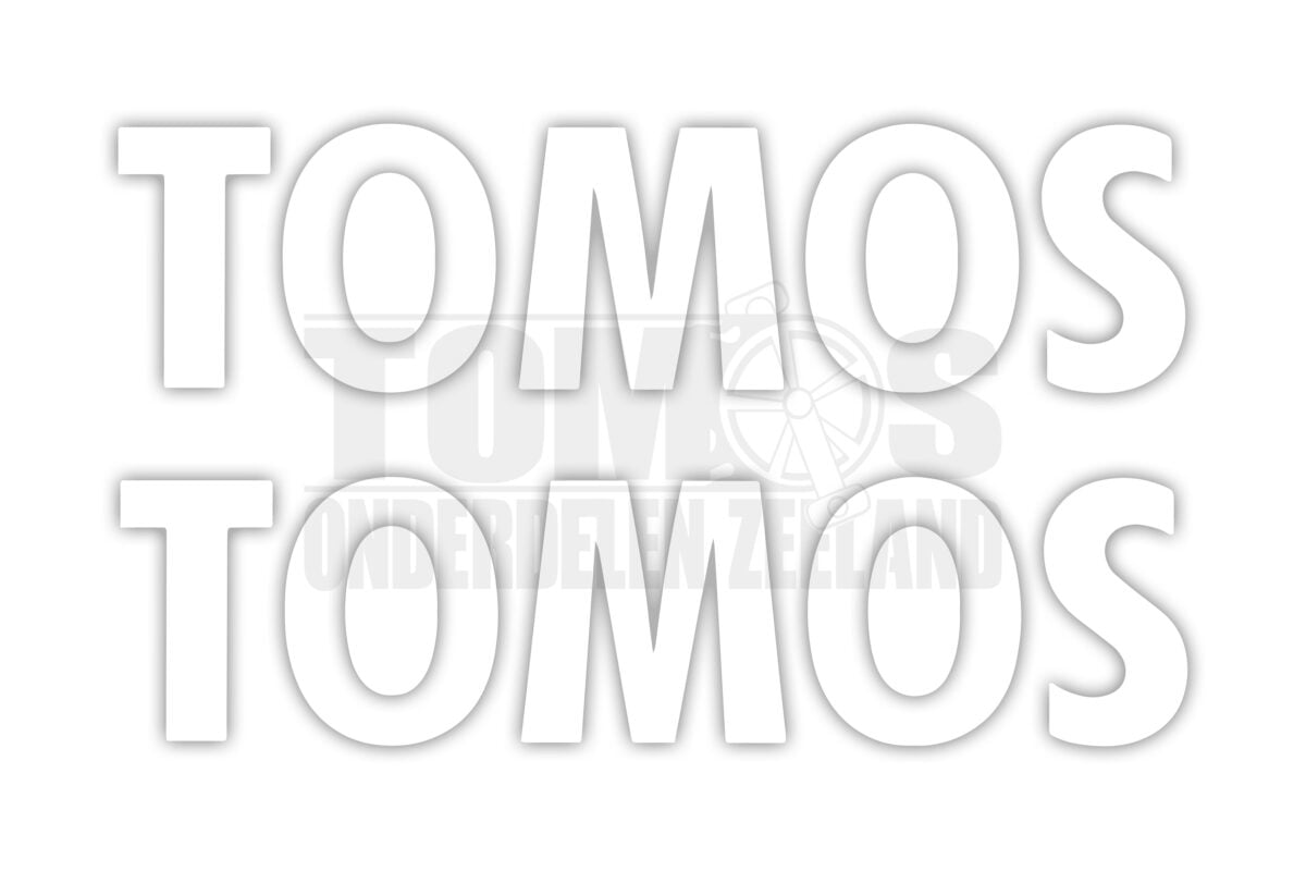 Tomos tank stickerset (losse letters) links / rechts wit 250x60mm