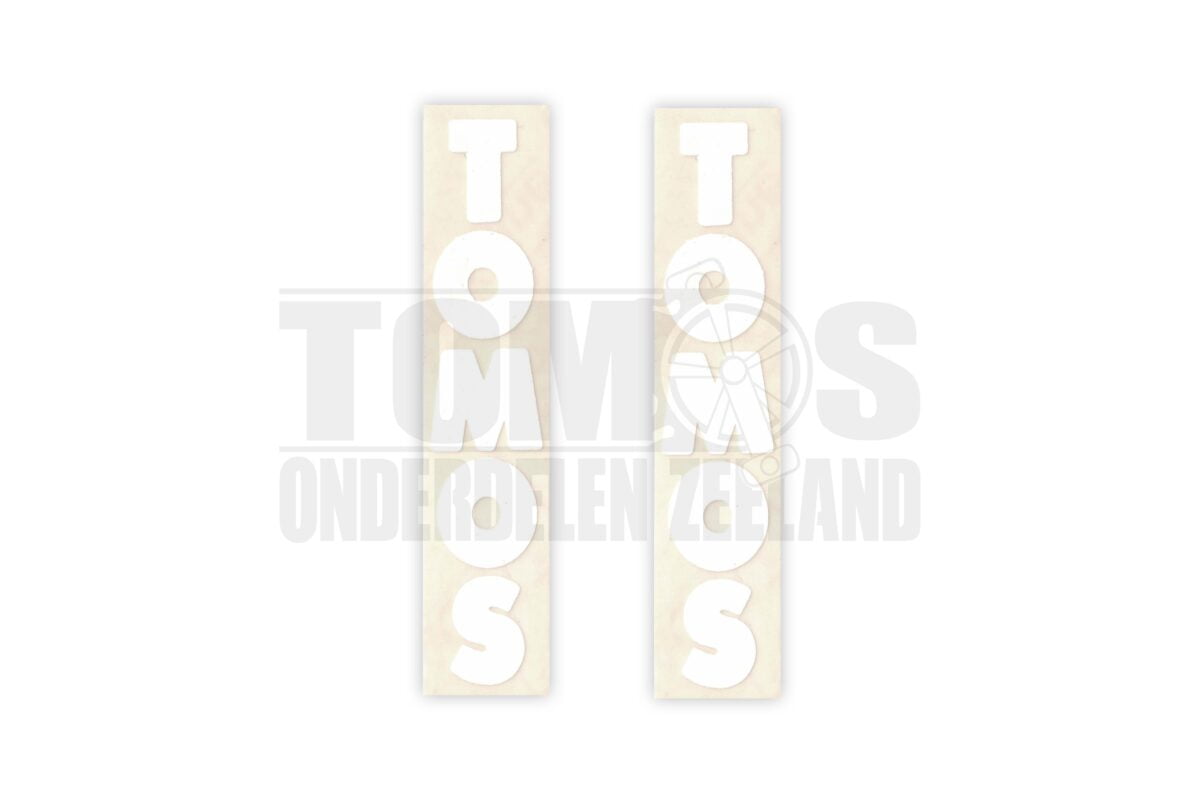 Tomos Sticker voorvork onderpoot wit 2 stuks 7.5x1.5cm origineel S25 / A3